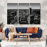 46578567-MGV-CV-36X24-Atlanta Skyline Wall Art – Black and White Cityscape Canvas Print, Modern Urban Night Decor for Office, Living Room, or Apartment