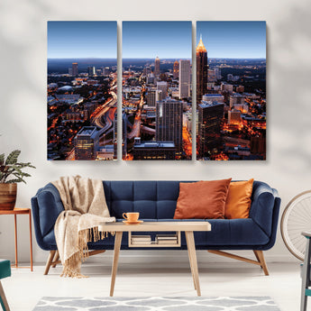 81886632-MGV-CV-36X24-Atlanta Skyline Wall Art – Vibrant City Lights Canvas Print, Modern Urban Cityscape Decor for Living Room, Office, or Apartment