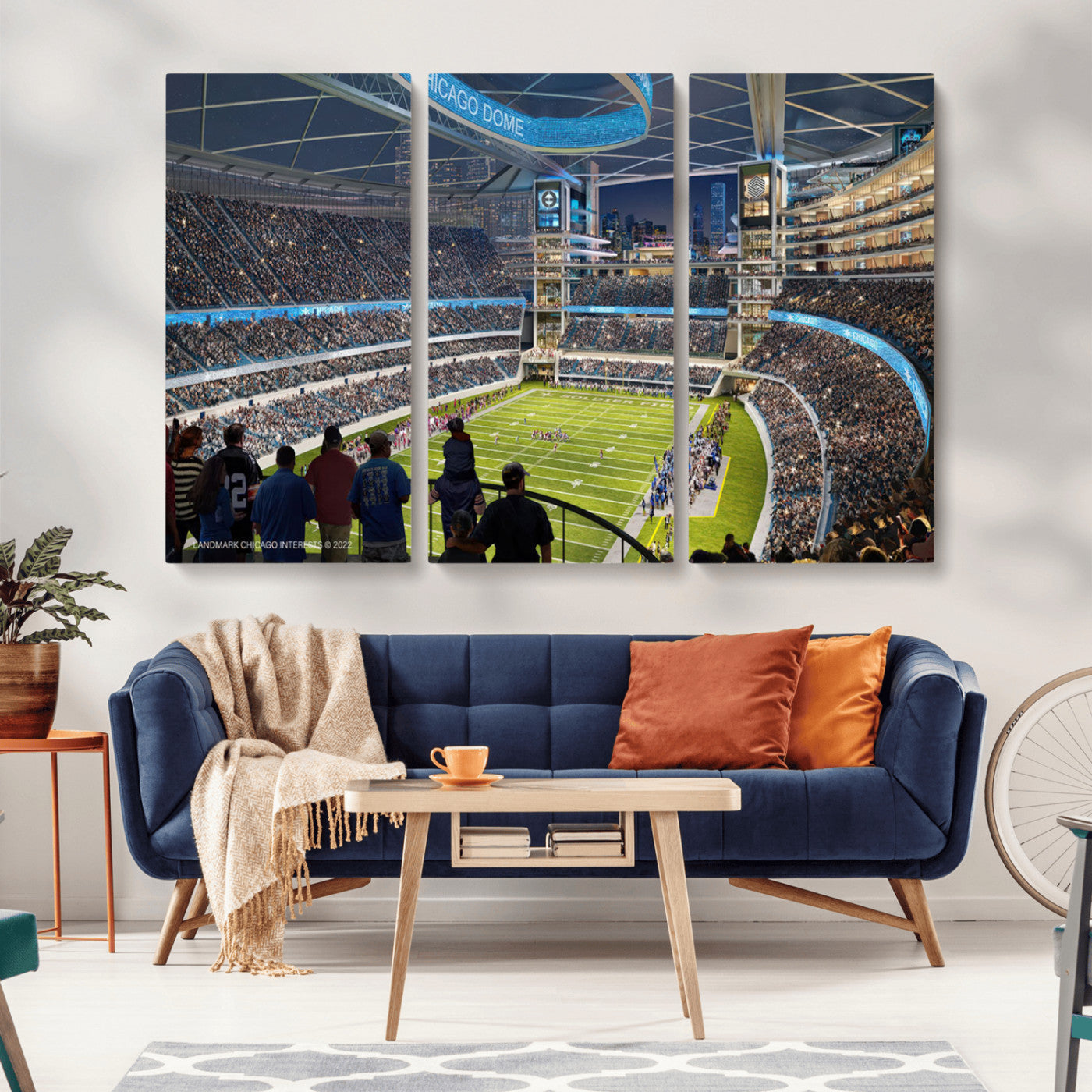 41816511-MGV-CV-36X24-Chicago Dome Stadium Wall Art – Futuristic Football Arena Canvas Print, Modern Sports Fan Decor for Man Cave, Office, Bar, or