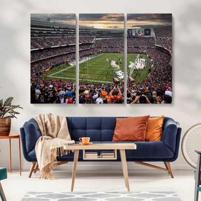 87578930-MGV-CV-36X24-Soldier Field Wall Art – Chicago Bears Football Stadium Sunset Canvas Print, Game Day Sports Decor for Man Cave, Bar, Office, or