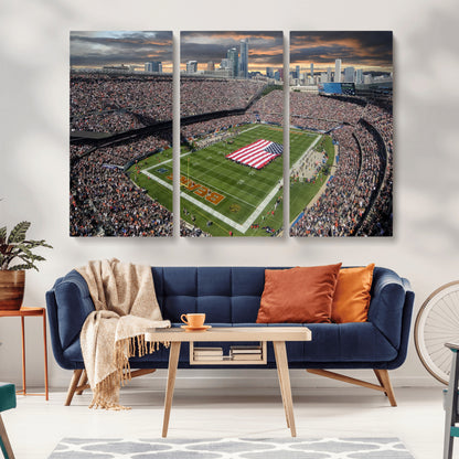 98106777-MGV-CV-36X24-Soldier Field Wall Art – Chicago Bears Stadium Canvas Print with American Flag, Game Day Football Decor for Man Cave, Bar, or