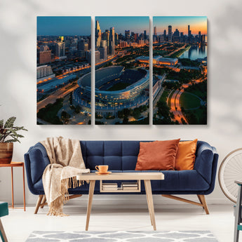 36690345-MGV-CV-36X24-Soldier Field Wall Art – Chicago Bears Stadium Aerial Night Canvas Print, City Skyline Football Decor for Living Room, Office, or
