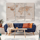 95243244-MGV-CV-36X24-Wander Often Wonder Always World Map Wall Art – Neutral Beige Adventure Canvas Print, Rustic Boho Travel Decor for Bedroom, Living
