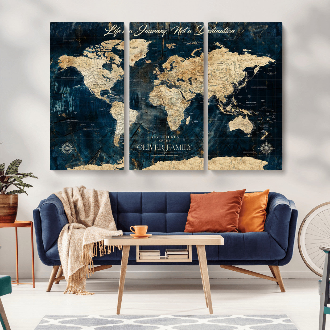 36970886-MGV-CV-36X24-Life is a Journey Not a Destination World Map Rustic Navy Beige Vintage Travel Wall Art Adventure Quote Canvas Print for Home