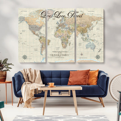 19479008-MGV-CV-36X24-Live Love Travel Wall Art – Detailed World Map Canvas Print, Adventure Decor for Living Room, Office or Bedroom, Travel Gift for