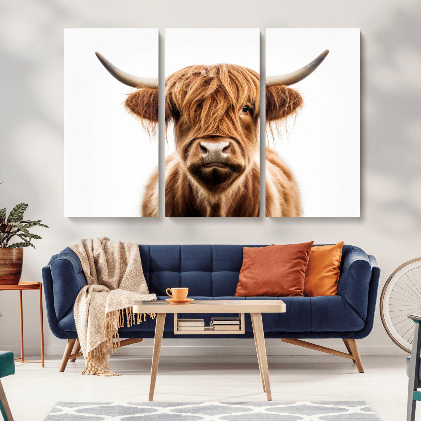 637908607-MGV-FC-93X47-3P_Black-Highland Cow Wall Art Print – Rustic Farmhouse Animal Portrait, Scottish Highland Cattle Canvas, Modern Country Wall Decor for