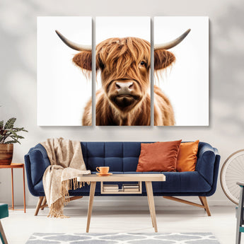 637908607-MGV-FC-93X47-3P_Black-Highland Cow Wall Art Print – Rustic Farmhouse Animal Portrait, Scottish Highland Cattle Canvas, Modern Country Wall Decor for
