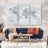 94249974-MGV-CV-36X24-Ours Explore World Map Wall Art – Modern Travel Canvas Print, Neutral Adventure Decor for Living Room, Office, Study, Bedroom,