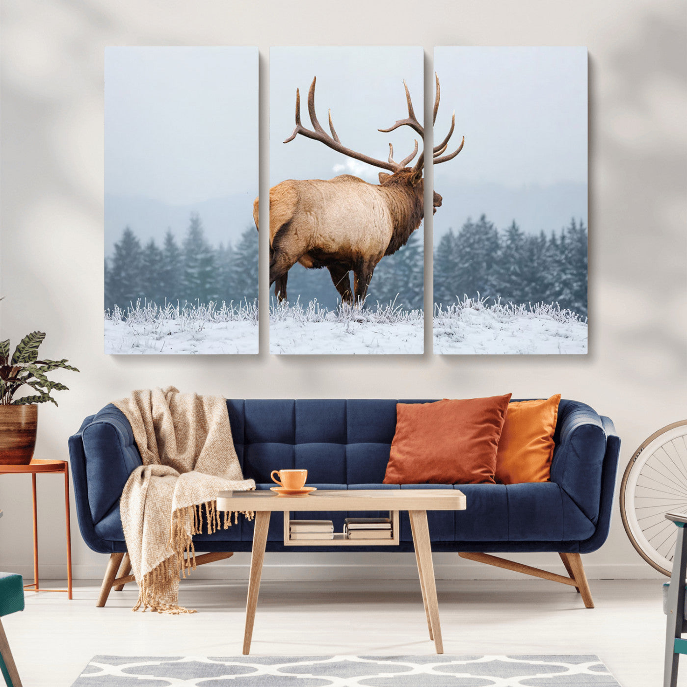 85177251-MGV-CV-36X24-Elk Wall Art – Majestic Wildlife Canvas Print of Bull Elk Snowy Forest, Rustic Nature Decor for Living Room, Cabin, or Office