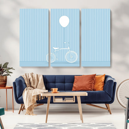 56479838-MGV-CV-36X24-Bicycle Wall Art – Minimalist Blue Canvas Print with Balloon Illustration, Modern Decor Artwork for Kids Room, Nursery, or Living