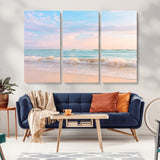 88024944-MGV-CV-36X24-Beach Landscape Wall Art – Coastal Ocean Canvas Print with Gentle Waves and Pastel Sky, Serene Seascape Photography for Living