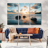 23879436-MGV-CV-36X24-Rocky Ocean Sunset Canvas Wall Art – Seaside Dramatic Seascape, Ocean Sunset Art Print for Coastal Modern Decor for Nature