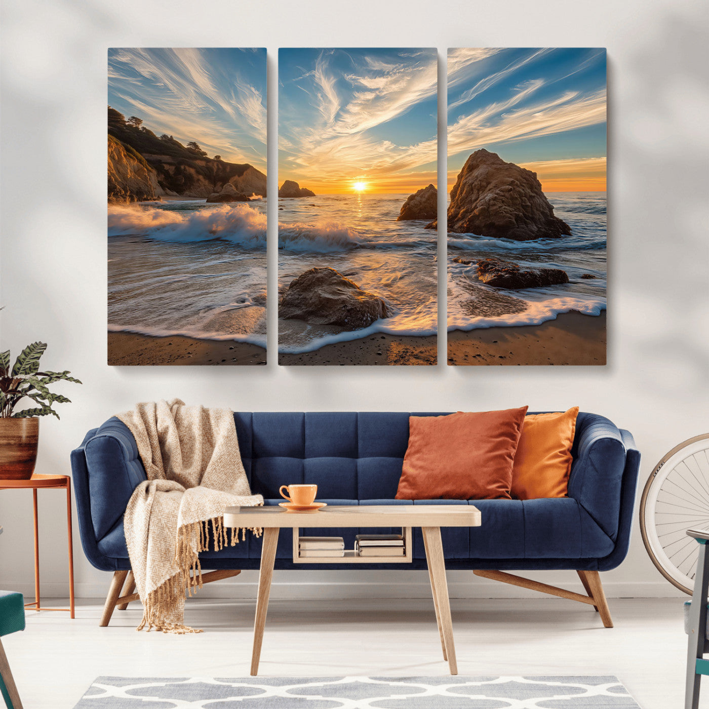 85659923-MGV-CV-36X24-Rocky Ocean Sunset Canvas Wall Art – Seaside Dramatic Seascape Print, Coastal Modern Decor, Ocean Sunset Art for Living Room or