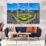 35800083-MGV-CV-36X24-Wrigley Field Baseball Stadium Canvas Wall Art – Packed Crowd Sports Stadium Print, City Skyline Baseball Field Canvas for Game
