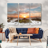 58266230-MGV-CV-36X24-Beach Sunset Wall Art – Coastal Canvas Print with Sandy Dunes, Sea Grass and Golden Sky, Serene Ocean Landscape Photography for