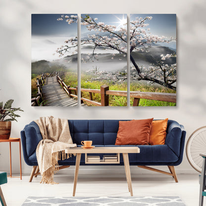34632598CRY-MGV-CV-36X24-Sakura Cherry Blossom Pathway Canvas Wall Art – Tranquil Walk Through Blossoming Nature – Ready to Hang