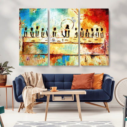 YKE34632598CR-MGV-CV-36X24-Abstract Last Supper with Apostles Wall Art Canvas Print