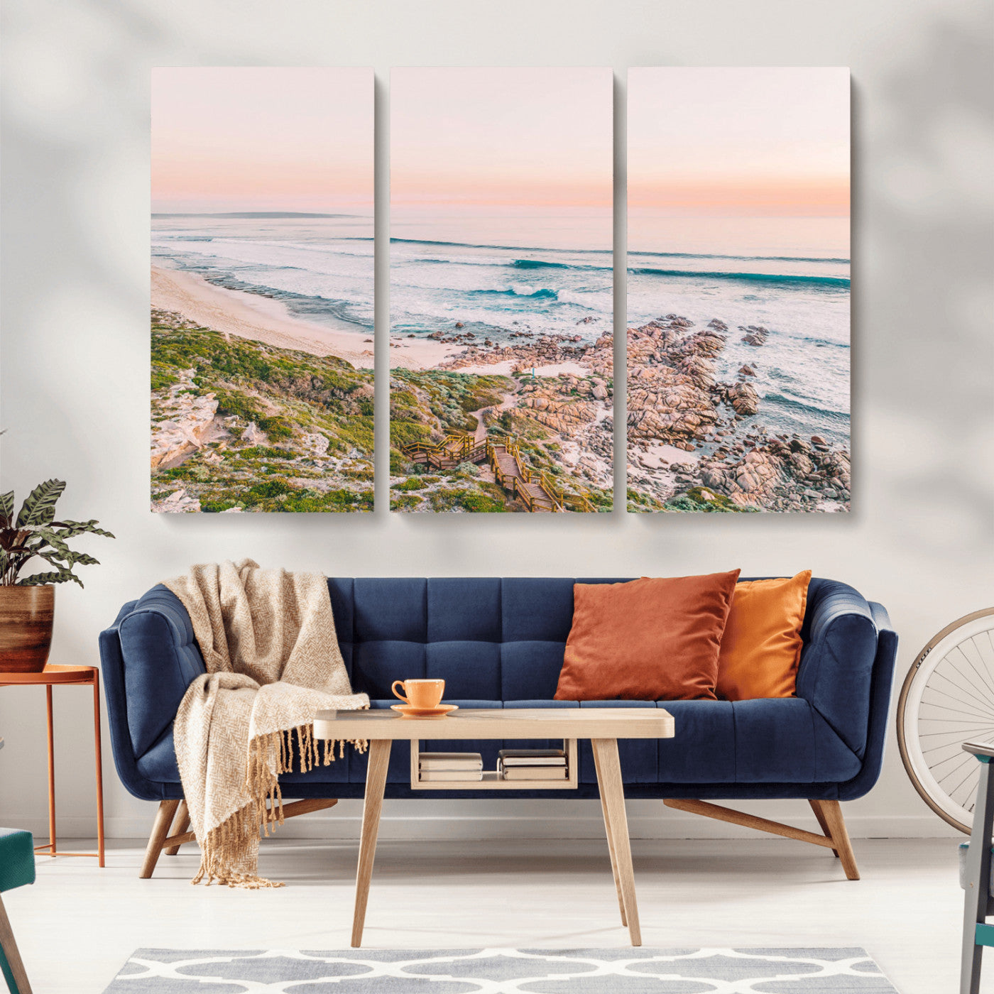 27332135-MGV-CV-36X24-Coastal Sunset Wall Art – Ocean Waves and Rocky Shore Canvas Print, Scenic Seaside Photography Decor for Bedroom, Living Room,