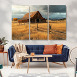 16480179-MGV-CV-36X24-Farmhouse Wall Art – Rustic Barn and Golden Field Canvas Print, Country Landscape Photography Decor for Bedroom, Living Room,