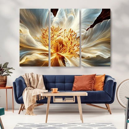 20862576-MGV-CV-36X24-Golden Abstract Flower Canvas Wall Art – Modern Botanical Bloom Print, Elegant Floral Artwork for Living Room, Bedroom, Office