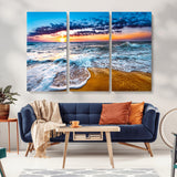 24077769-MGV-CV-36X24-Sunset Beach Wall Art – Ocean Waves Canvas Print, Golden Shoreline Photography Coastal Decor for Living Room, Bedroom, Office,