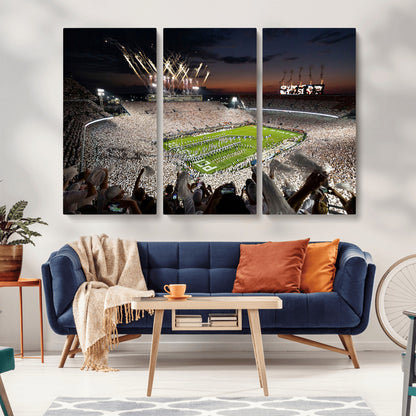 11221988-MGV-CV-36X24-Football Stadium Wall Art – Game Day Crowd with Fireworks, Sports Fan Photography Print, Stadium Decor for Man Cave, Bar, or