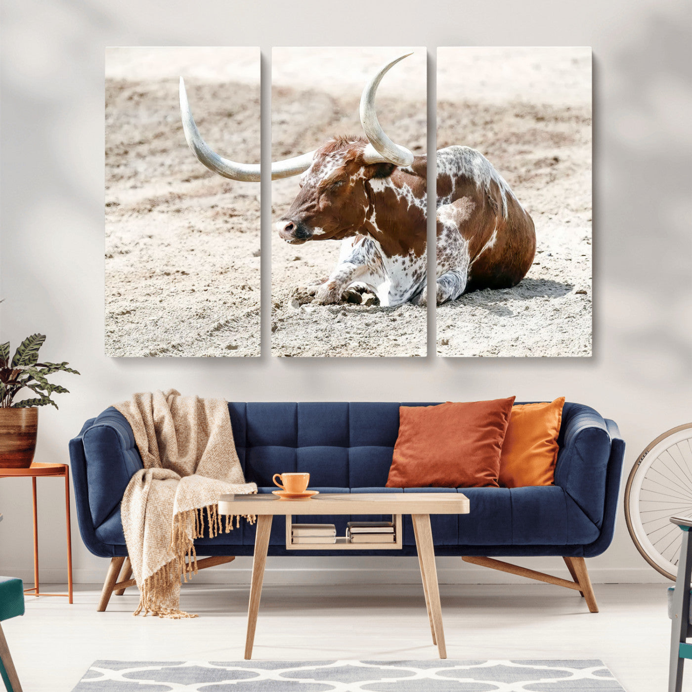 89096667-MGV-CV-36X24-Texas Longhorn Wall Art – Rustic Western Canvas Print, Cattle Photography Decor for Ranch House, Living Room, Office, Man Cave