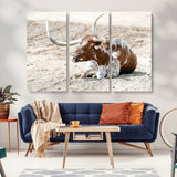 89096667-MGV-CV-36X24-Texas Longhorn Wall Art – Rustic Western Canvas Print, Cattle Photography Decor for Ranch House, Living Room, Office, Man Cave