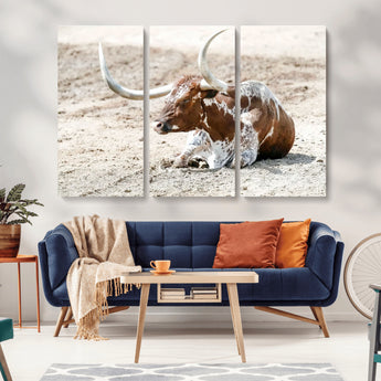 89096667-MGV-CV-36X24-Texas Longhorn Wall Art – Rustic Western Canvas Print, Cattle Photography Decor for Ranch House, Living Room, Office, Man Cave