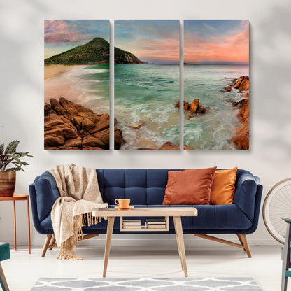 53831025-MGV-CV-36X24-Coastal Landscape Wall Art – Tropical Beach Ocean Canvas Print, Sunset Mountain View Photography Decor for Living Room, Bedroom,