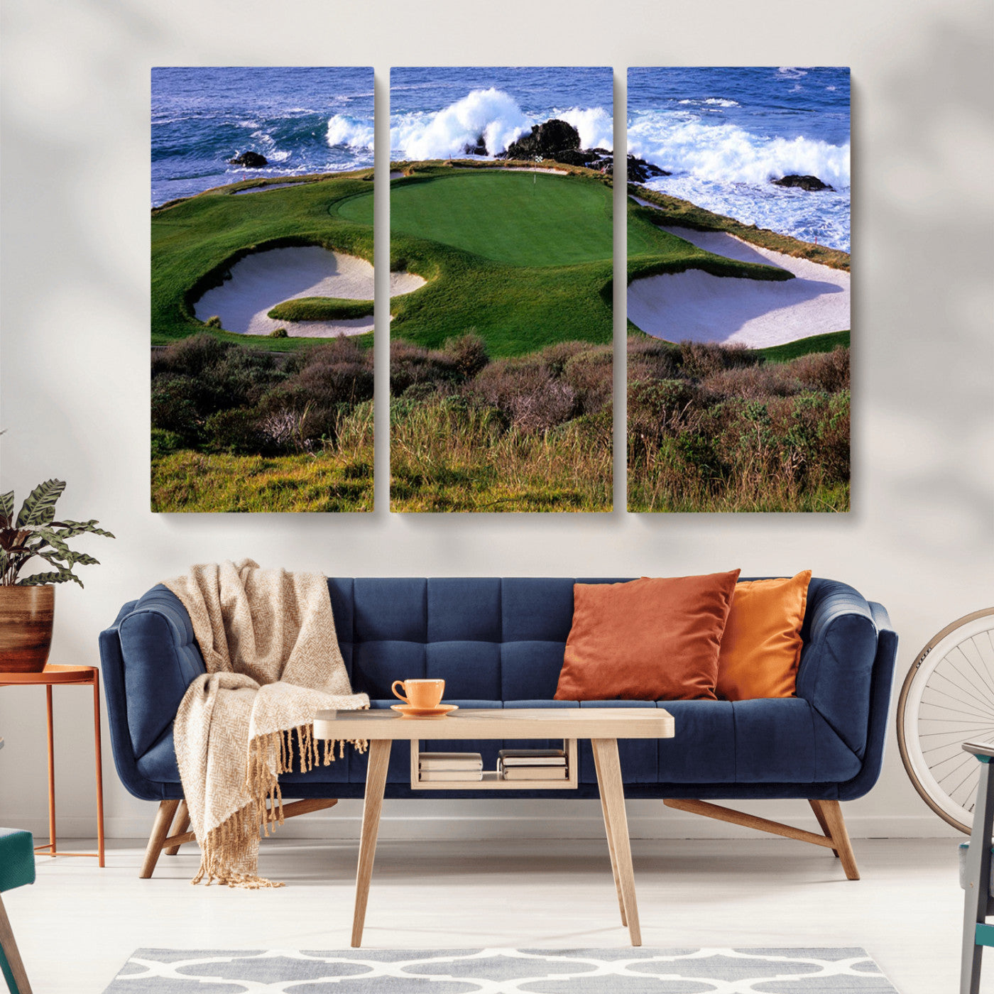 22776914-MGV-CV-36X24-Golf Course Wall Art – Oceanfront Green Canvas Print, Coastal Pebble Beach Photography Sports Decor for Living Room, Office, Man