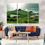 48473947-MGV-CV-36X24-Ocean Golf Course Wall Art – Panoramic Green Fairway Canvas Print, Coastal Golf Landscape Photography Sports Decor for Office, Man