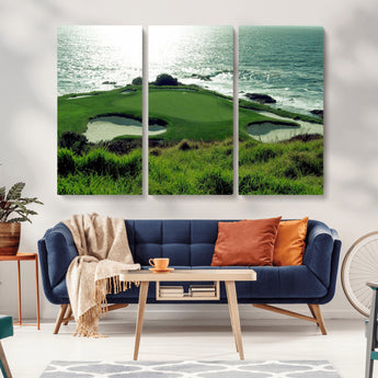 48473947-MGV-CV-36X24-Ocean Golf Course Wall Art – Panoramic Green Fairway Canvas Print, Coastal Golf Landscape Photography Sports Decor for Office, Man
