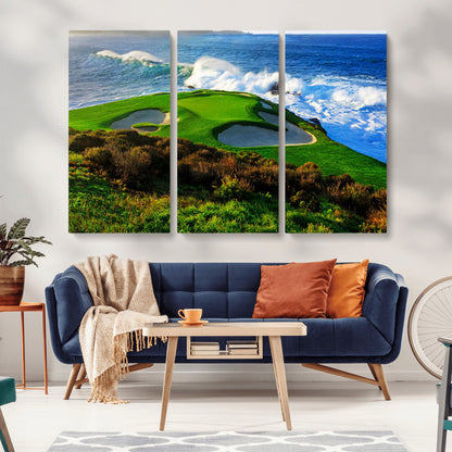 34181847-MGV-CV-36X24-Coastal Golf Course Wall Art – Panoramic Ocean Fairway Canvas Print, Scenic Sports Photography Decor for Office, Man Cave, Living