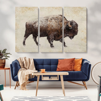54810031-MGV-CV-36X24-Western Wall Art – Snow Covered Bison Canvas Print, Rustic Wildlife Photography Decor for Bedroom, Living Room, Office, Lodge,