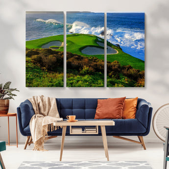 13644055-MGV-CV-36X24-Golf Wall Art – Oceanfront Green Canvas Print, Scenic Coastal Course Photography Decor for Bedroom, Living Room, Office, Sports