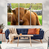 68411138-MGV-CV-36X24-Farmhouse Wall Art – Highland Cow Canvas Print, Rustic Country Cattle Photography Decor for Bedroom, Living Room, Office, Ranch,