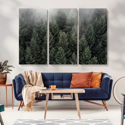 84059409-MGV-CV-36X24-Forest Wall Art – Misty Evergreen Trees Canvas Print, Tranquil Nature Photography Decor for Bedroom, Living Room, Office, Cabin or