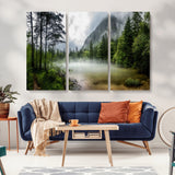 93123937-MGV-CV-36X24-Landscape Wall Art – Misty Mountain Lake Canvas Print, Tranquil Forest and Waterfall Photography Decor for Bedroom, Living Room,