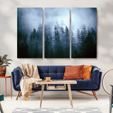 93439624-MGV-CV-36X24-Forest Wall Art – Misty Pine Trees Canvas Print, Moody Nature Photography Decor for Bedroom, Living Room, Office, Cabin, Lodge or