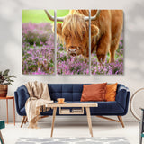 64069351-MGV-CV-36X24-Farmhouse Wall Art – Highland Cow in Wildflowers Canvas Print, Rustic Country Cattle Photography Decor for Bedroom, Living Room,
