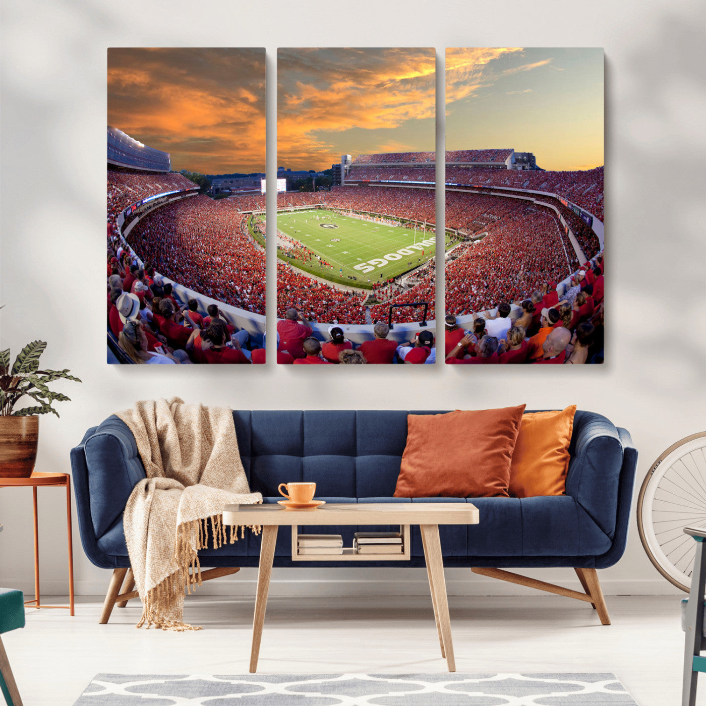 73680988-MGV-CV-48X32-3P-Sanford Stadium Wall Art – Georgia Bulldogs Football Sunset Game Canvas Print, College Sports Decor for Man Cave, Bar, Office, or