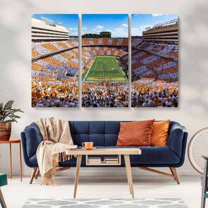 77097951-MGV-CV-36X24-Neyland Stadium Wall Art – Panoramic Tennessee Volunteers Checkerboard Crowd Canvas Print, Football Game Day Decor for Office, Man