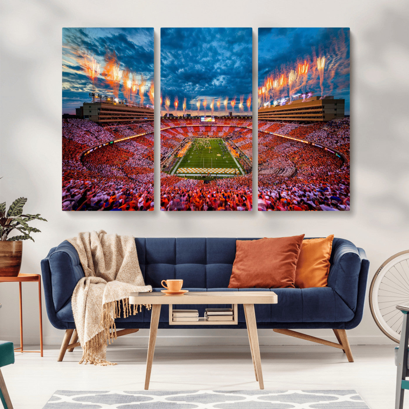 94266219-MGV-CV-36X24-Neyland Stadium Wall Art – Panoramic Tennessee Volunteers Checkerboard Crowd Fireworks Canvas Print, Football Game Day Sports