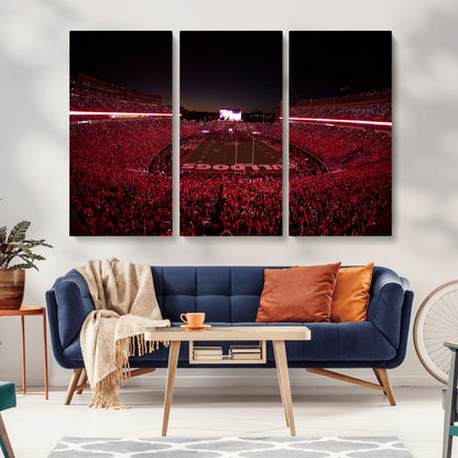 38331045-MGV-CV-36X24-Sanford Stadium Wall Art – Panoramic Georgia Bulldogs Red Light Game Football Canvas Print, Night Crowd Sports Decor for Office,