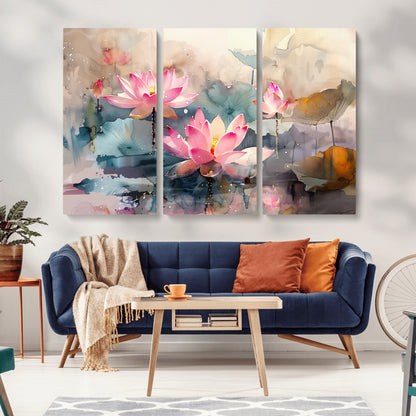 18414-MGV-CV-36X24-Pink Lotus Wall Art Canvas Print, Framed Water Lily Art Picture Print, Dreamy Floral Perfect Dreamy Botanical Decor Artwork