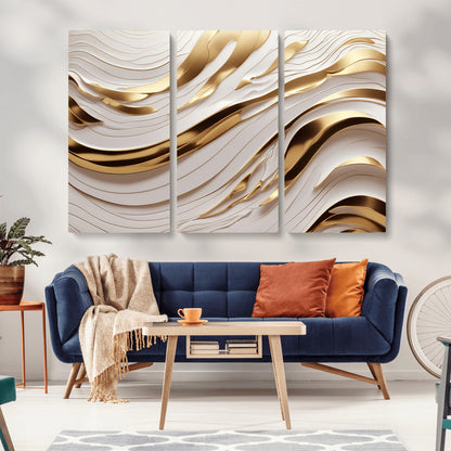 41237-MGV-CV-36X24-Gold Waves Wall Art Canvas Print, Framed Elegant Flow Art Picture Print, Luxury Layers Perfect Minimal Luxe Decor Artwork
