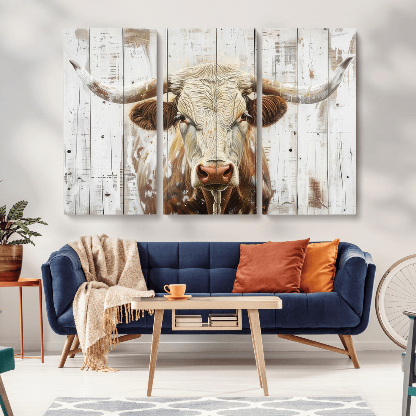 10840-MGV-CV-36X24-Texas Longhorn Wall Art Canvas Print, Framed Rustic Bull Art Picture Print, Western Cattle Perfect Rustic Western Decor Artwork