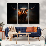 12484-MGV-CV-36X24-Texas Longhorn Wall Art Canvas Print, Framed Western Bull Art Picture Print, Moody Cattle Perfect Moody Western Decor Artwork