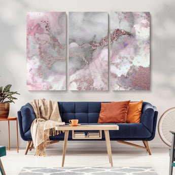 16416-MGV-CV-36X24-Blush Marble Wall Art Canvas Print, Framed Rose Gold Art Picture Print, Pink Cloudy Perfect Modern Glam Decor Artwork